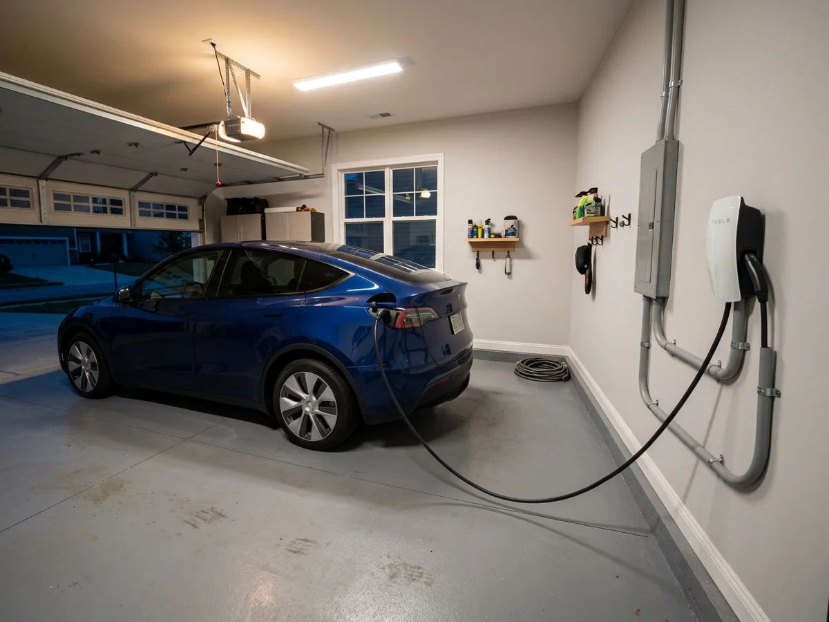 Level 2 EV charger installed in a residential garage in Kirkland